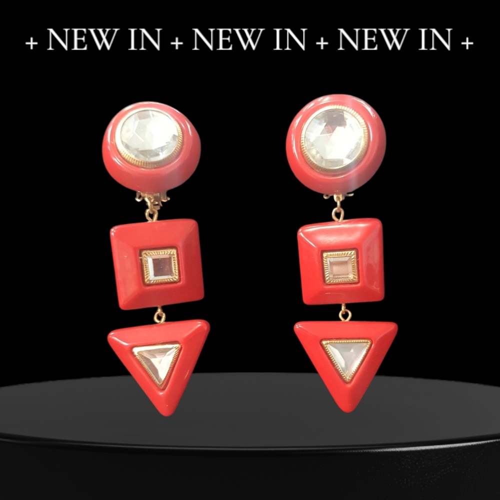 Red Geometric Statement Earrings - image 1